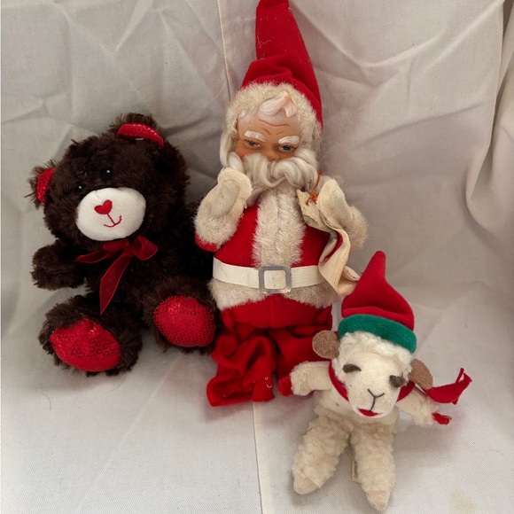 Lot/3 Vintage Christmas Santa Rubber Face Doll plus Brown Bear and Sheep… - Picture 3 of 16
